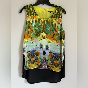 Alberto Makali Abstract Floral Multicolor Sleeveless Chiffon Top